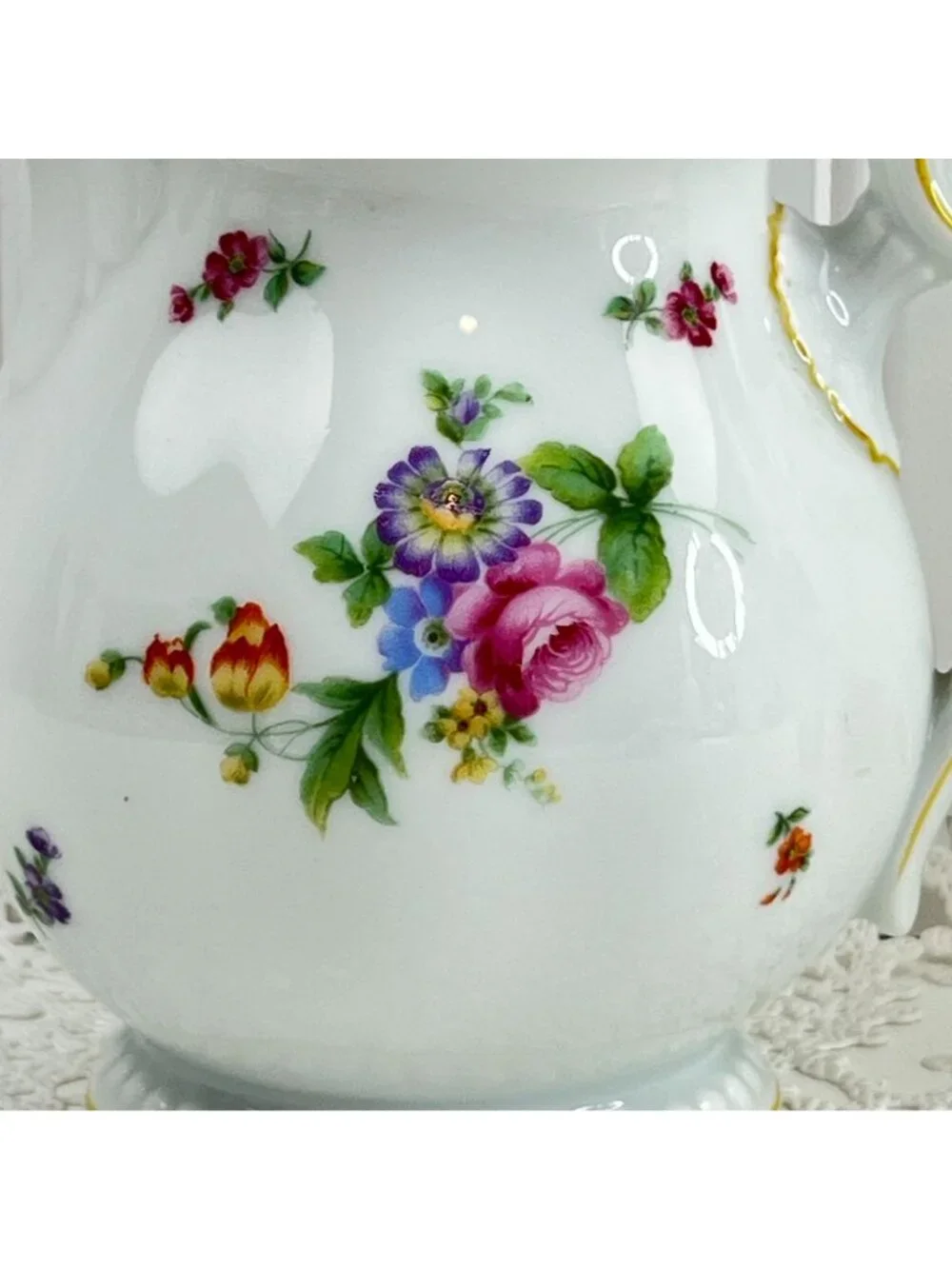 Rosenthal Cream Pitcher 12 oz Germany Porcelain Floral White Yellow Trim Dining